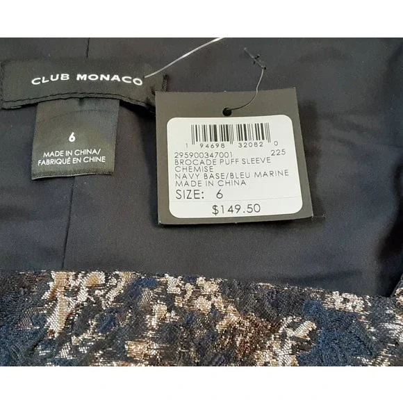 (60% OFF) NWT Club Monaco Brocade Blue Multi Puff Sleeve Blouse Size 6 MSRP $168 - Picture 6 of 6